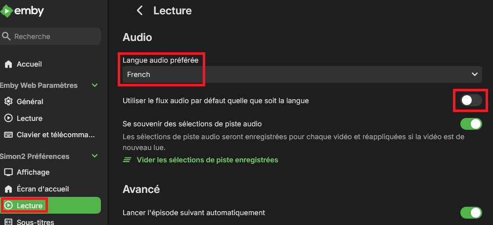 Audio settings