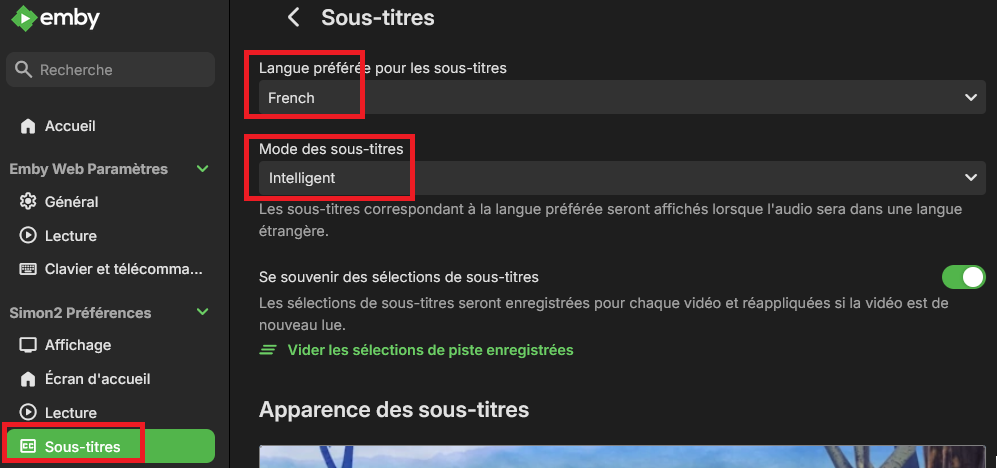 Subtitles settings